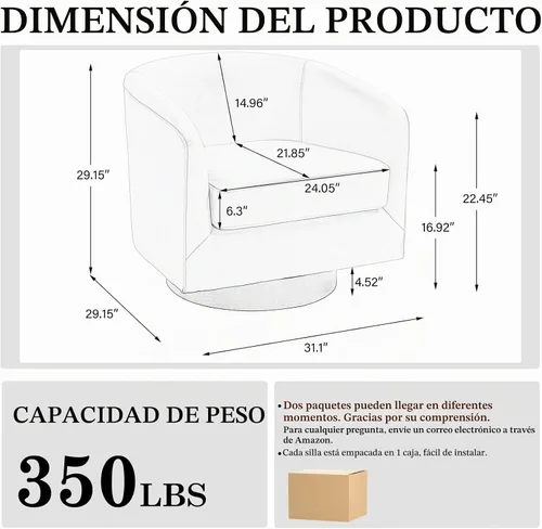 Vista 2 de Silla Giratoria de Acento de Cuero Sintético con Base de Madera, Sillas de Barril Tapizadas Modernas para Sala de Estar, Cómodo Sillón Redondo Sofá