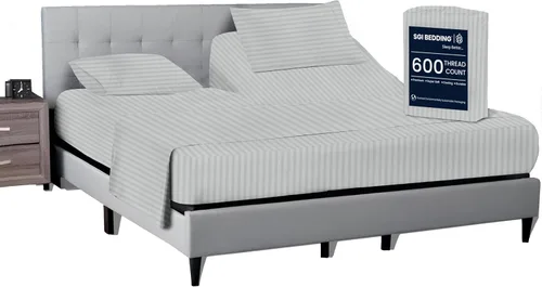 Vista 11 de SGI bedding Sábana Queen de 28 pulgadas con cabecera flexible y parte superior dividida, 100% algodón egipcio - 600 número de hilos, sábanas