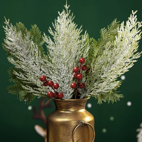 Vista 7 de Alpurple 30 piezas de ramas de pino artificiales con nieve y escarcha de Navidad - 34.3 cm de agujas de pino artificiales con nieve, ramitas - ramas