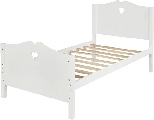 Vista 3 de Cama individual de madera para niñas, con marco, cabecera y piecera para niñas y niños pequeños