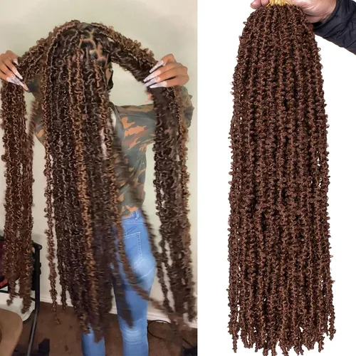 Vista 38 de ZRQ Butterfly Locs Cabello de Ganchillo Corto 6 Paquetes Negro Cabello Bob de Ganchillo 8 Pulgadas Locs Sintéticos Desordenados Desgastados Trenzas