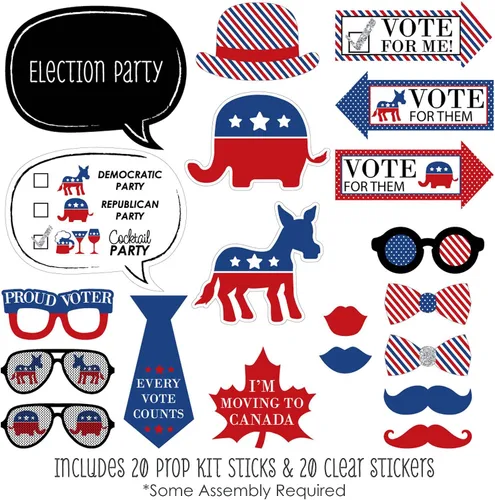 Vista 2 de Big Dot of Happiness Kit de accesorios para cabina de fotos para fiesta electoral política, 20