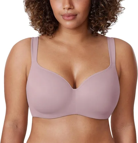 Vista 14 de DELIMIRA Brasier tipo balconette para mujer, cobertura completa, talla grande, con varillas, espalda suave, sin costuras