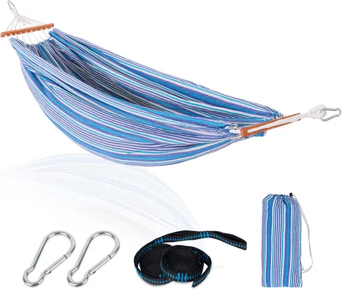 Vista 21 de Hamaca doble ajustable de capacidad de 550 libras con soporte de acero resistente de 10 pies, incluye funda de transporte portátil, fácil de Azul