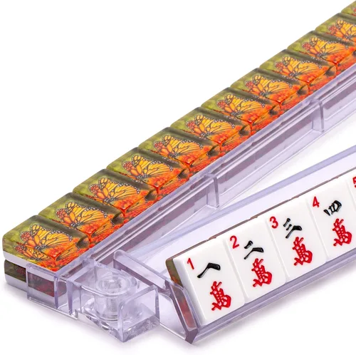 Vista 2 de Yellow Mountain Imports Modernos estantes Mahjong con empujadores incorporados, transparentes, juego de 4