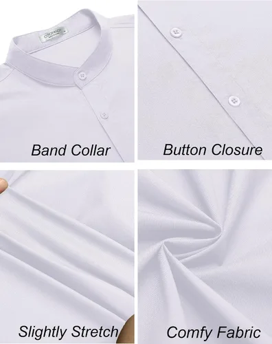 Vista 5 de COOFANDY Muscle Fit Dress Shirts for Men Banded Collar Casual Button Down Shirts