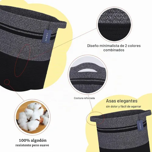 Vista 4 de COMSE Cesta de manta extragrande, canasta alta para ropa sucia, cesta de guardería, 15.7 x 21.7 pulgadas, cesta de ropa tejida con cuerda de algodón