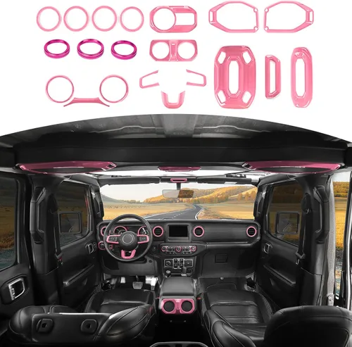 Vista 11 de RT-TCZ Kit de cubierta interior verde para Jeep JL JLU 2018-2023 Anillos de ajuste de ventilación de CA Accesorios interiores verdes 20 piezas