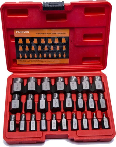 Vista 4 de Juego de 25 piezas para extractor de tornillos y tuercas, juego de extractor de pernos con cabeza hexagonal de múltiples splines, extractor