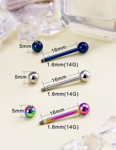 Vista 4 de Heienngy - Kit de piercings de 14G anillos de lengua anillos quirúrgicos de acero inoxidable para pezónlengua kit de joyería de calibre 14 agujas