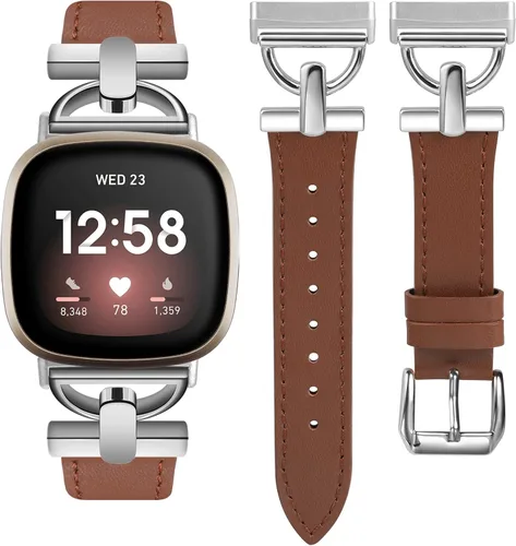 Vista 10 de Wearlizer Correa de cuero compatible con Fitbit Versa 3/4 Sense 2, correa de cuero elegante con hebilla de metal en forma de D para reloj