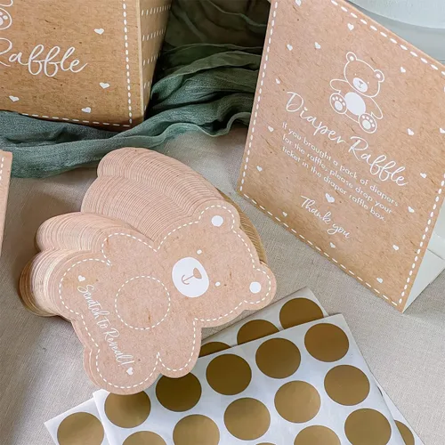Vista 2 de Kate Aspen Rifa de pañales de oso Kraft, bingo y bricolaje para baby shower, juego de rascar (juego de 50), decoraciones de género neutro para baby
