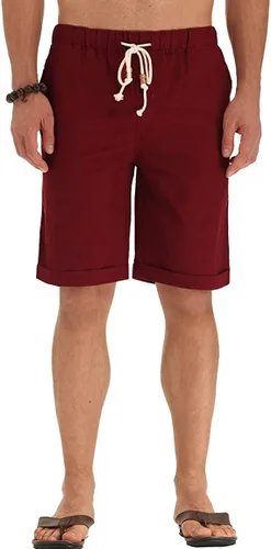 Vista 14 de Sailwind Pantalones cortos de lino para hombre, pantalones cortos casuales de playa con cordón