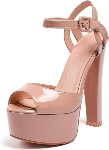 Vista 2 de Eldof Sandalias de plataforma para mujer, tacón alto, con correa de tobillo de 6 pulgadas, puntera abierta, tacones, vestido de fiesta, zapatos