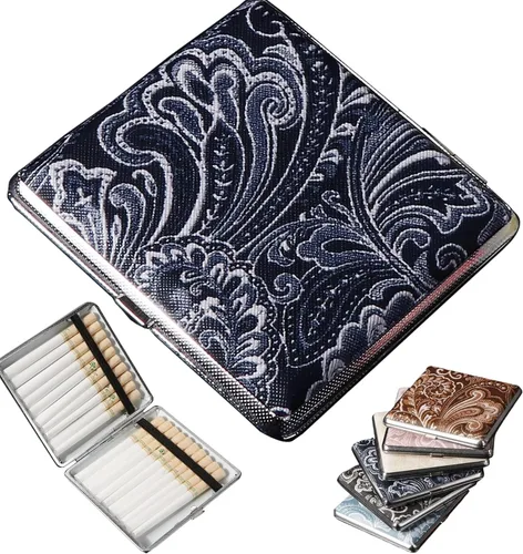 Vista 9 de Cigarette Case Leather Surface Metal Box for 20 Cigarettes Portable Pocket for Card & ID Cases(A)