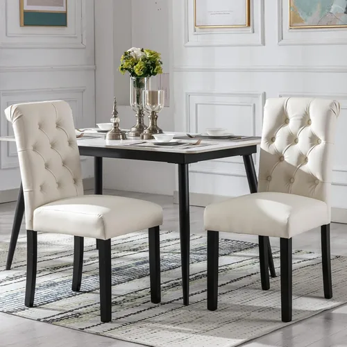Vista 17 de Juego de 2 sillas de comedor tapizadas de piel sintética, sillas Parsons con respaldo alto, sillas laterales sin brazos para cocina y comedor
