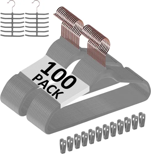 Vista 25 de VECELO Perchas de Terciopelo Premium para Ropa de Servicio Pesado (Paquete de 25) - Antideslizantes y que Ahorran Espacio con 6 Clips para Dedos