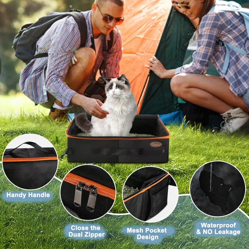 Vista 3 de Deblue Caja de Arena Portátil de Viaje para Gatos con Tapa, A Prueba de Fugas y A Prueba de Agua, Caja de Arena Ligera para Gatos para Carro, Viaje