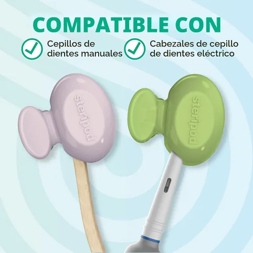 Vista 4 de Steripod Protector de cepillo de dientes con clip, verde/plateado, 2