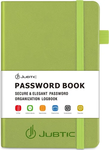 Vista 16 de JUBTIC Libro de contraseñas con pestañas alfabéticas, pequeña libreta de contraseñas con bolsillo interior, registro de inicio de sesión