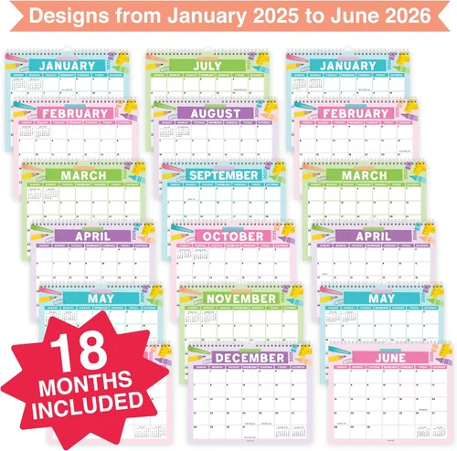 Vista 4 de Hadley Designs Calendario de pared 2025-2026 – Calendario colgante de 18 meses 2025-2026 para familia, hogar, escuela y oficina, encuadernado