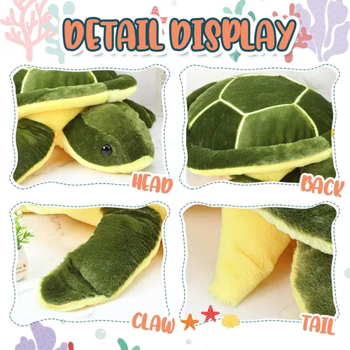 Vista 4 de Civaner Animales de peluche grandes de tortuga marina verde, juguetes de felpa suave y gigante, almohada corporal de tortuga oceánica, muñeca