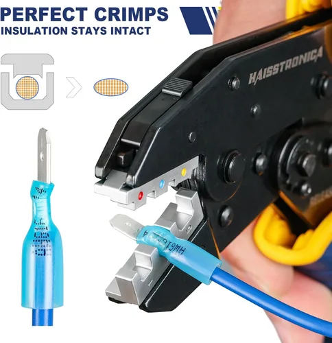 Vista 4 de haisstronica Kit de herramienta de crimpado de 6 en 1 y pelacables, crimpadora de alambre de carraca con 6 piezas de matrices intercambiables