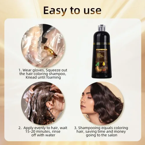 Vista 5 de Maryono Champú de tinte para el cabello castaño oscuro 3 en 1 para cobertura de canas, ingredientes herbarios, color instantáneo, para mujeres