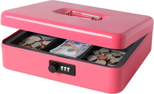 Vista 17 de Decaller Caja de dinero con cerradura de combinación, caja de seguridad de metal pequeña con bandeja de dinero, 7 4/5 x 6 4/5 x 3 3/5 pulgadas