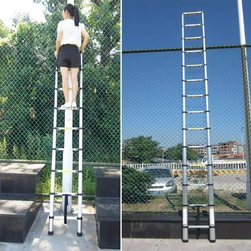 Vista 5 de Escalera telescópica de aluminio de 16.4 pies, escalera telescópica de extensión de 16.4 ft con botón de gancho desmontable, retracción, resistente