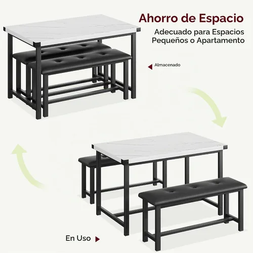 Vista 8 de IDEALHOUSE Juego de mesa de comedor para 4, mesa de cocina con 2 bancos tapizados, juego de mesa de comedor rectangular, juego de mesa de cocina
