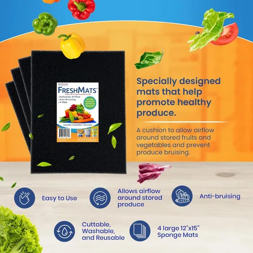 Vista 2 de Bluapple FreshMats, forro para contenedor de refrigerador, tapetes para cajón de refrigerador, forro extensor de vida útil del cajón para verduras