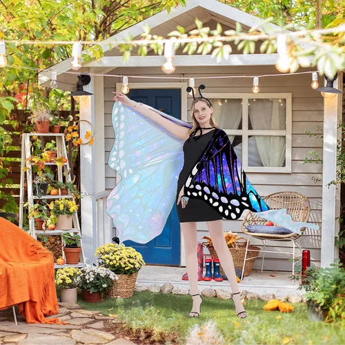 Vista 6 de Alas de mariposa para mujer disfraz de mariposa de Halloween para mujer disfraz de Halloween para mujer capa de ninfa y pixie
