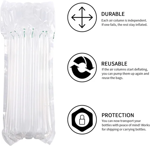 Vista 6 de Paquete de 5 bolsas de viaje para botellas de vino con bomba – Bolsas protectoras inflables de columna de aire para envío y equipaje Air-Column