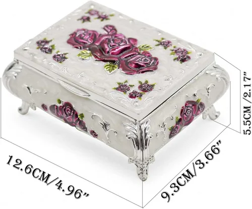 Vista 4 de AVESON Joyero rectangular de aleación de metal de lujo, caja de almacenamiento para mujeres y niñas, regalo de cumpleaños de Navidad, mediano