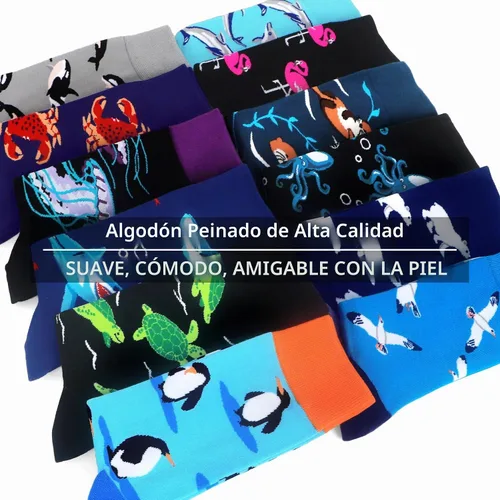 Vista 3 de WeciBor - 12 pares de calcetines de algodón peinado para hombre con diseños divertidos y locos, tamaño 7-10/10-13/13-15 Negro/Azul/Verde/Multicolor