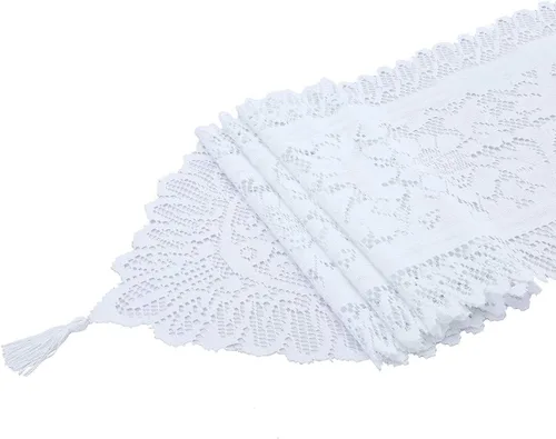 Vista 4 de rockcloud Camino de mesa de encaje para decoración de banquetes de boda, decoración de mesa de fiesta de Navidad, blanco, 13 x 35 pulgadas