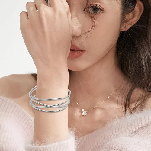 Vista 3 de Ximalun Cuff Bangle Bracelet Set for Women,Multi-layer Cross Wire Bangle Bracelet Open Adjustable Wide Wire Bracelets Cuff Wrap Bracelet for Teen