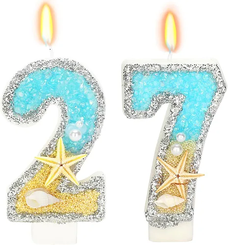 Vista 15 de Vela número 1 de estrella de mar de playa para decoración de pastel Plata
