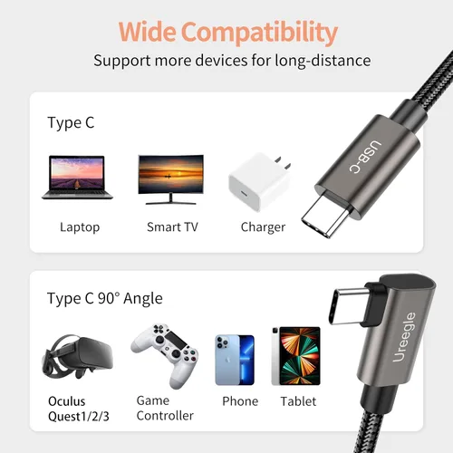 Vista 7 de Cable de conexión, cable de extensión USB C 3.0 a USB C de 16 pies, cable de carga de transferencia de datos de alta velocidad para auriculares VR