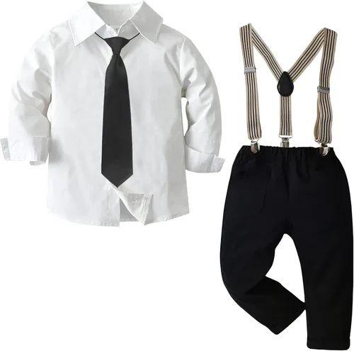 Vista 5 de Madonmay Conjunto formal de camisa con botones y tirantes para bebé 12-7 años