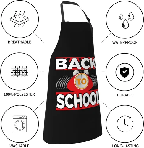 Vista 6 de Back To School Aprons for Men Women with Pockets Apron Adjustable Water and Oil Resistant Aprons for Cooking Kitchen Gardening Chef Apron