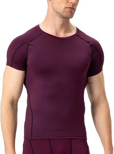 Vista 2 de Camisas de compresión para hombre, camiseta de entrenamiento de manga corta, camisetas de secado fresco, camiseta deportiva para correr