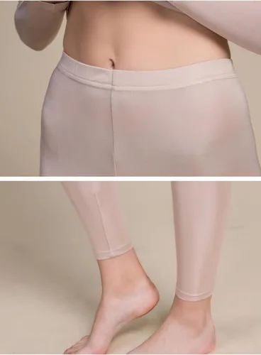 Vista 4 de Grenasasilk Ropa interior larga de seda para mujer, ropa interior térmica de seda de morera, ropa interior térmica para clima frío Beige
