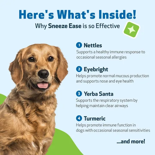 Vista 6 de Pet Wellbeing Estornudar para perros - Estornudos ocasionales, alergias estacionales, molestias de nariz y ojos, ojos y ortigas, suplemento
