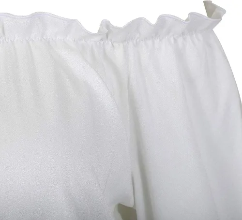 Vista 3 de Blusa de manga larga para mujer, con hombros descubiertos, estilo renacentista, pirata, gótica, campesina, blusa bohemia fruncida de verano