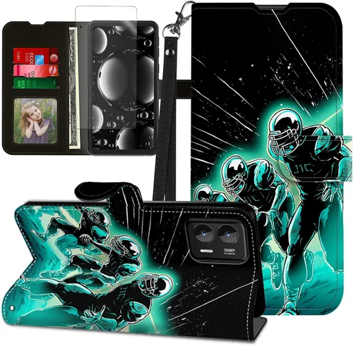 Vista 201 de Funda para Motorola Edge 2022 con protector de pantalla, soporte y tarjetero y correa para la muñeca, funda magnética para Moto Edge 2022 5G UW Lobo