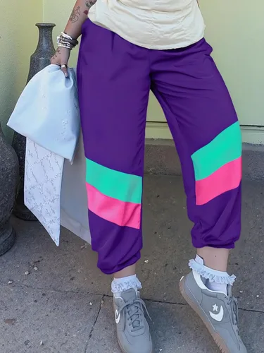 Vista 2 de UOUA Pantalones deportivos de los años 80 para mujer, pantalones deportivos de entrenamiento de neón de los años 90, informales, reversibles