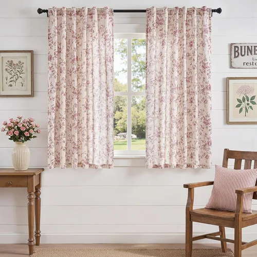 Vista 10 de jinchan Amlie - Cortinas florales de lino de 63 pulgadas de largo para sala de estar, dormitorio, casa de campo, cortinas de decoración de campo