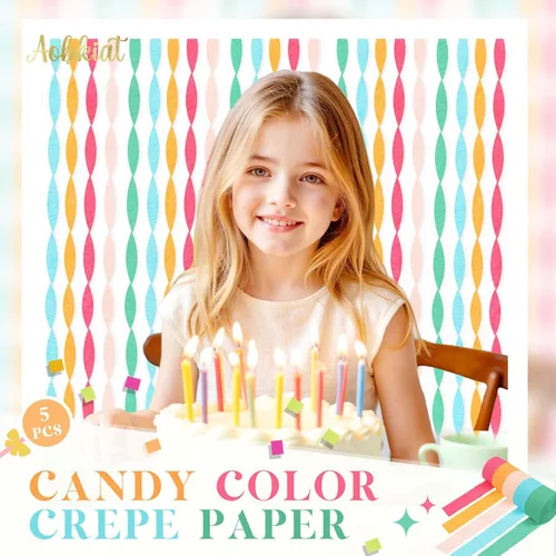 Vista 9 de AOBKIAT 5 rollos de papel crepé de serpentinas de arco iris, decoraciones de fiesta de Candyland para Navidad, cumpleaños, boda, despedida